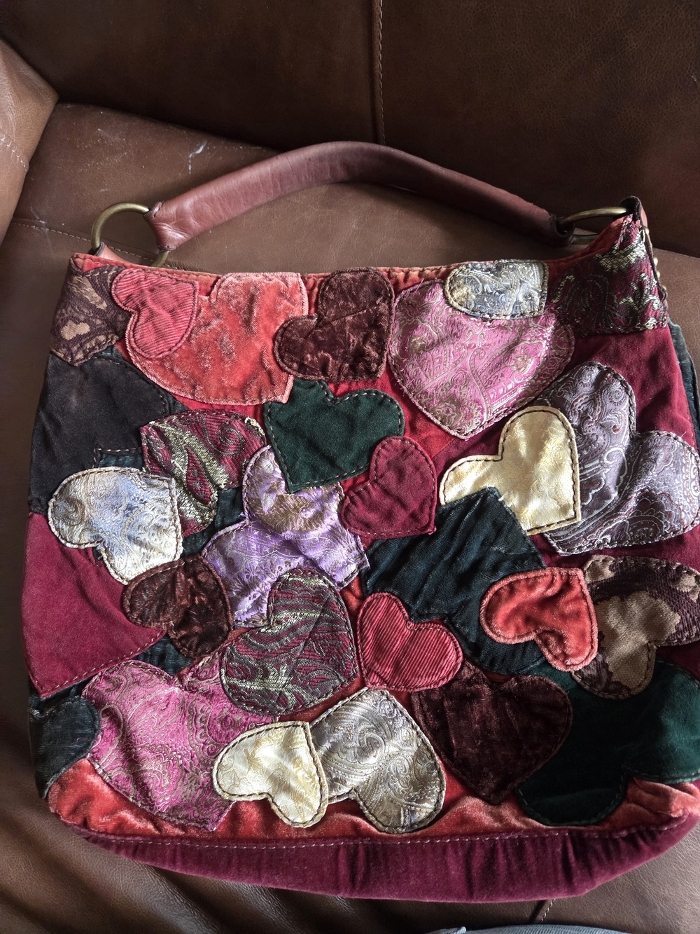Lucky Brand Velvet Patchwork Hobo Bag - Multicolor Hearts - Picture 2 of 14